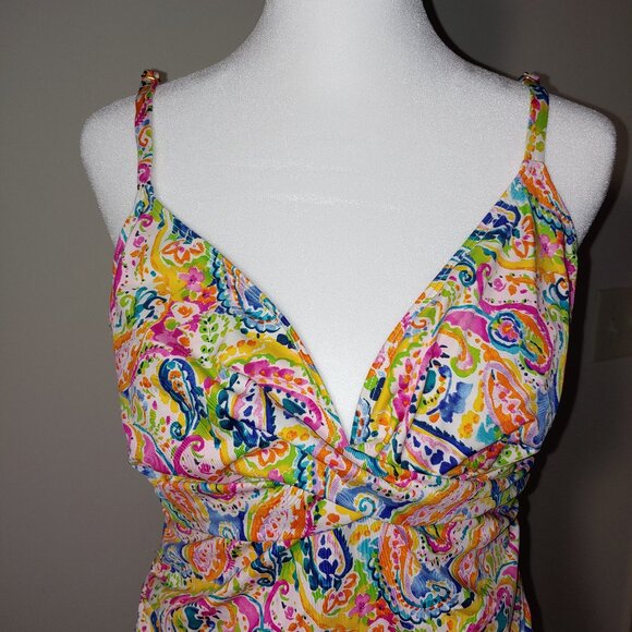 Lauren Ralph Lauren Tankini Top Size 16 Multicolored Paisley Red - Picture 2 of 9